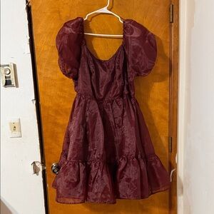 Elegant Burgundy Mini Dress with Puff Sleeves